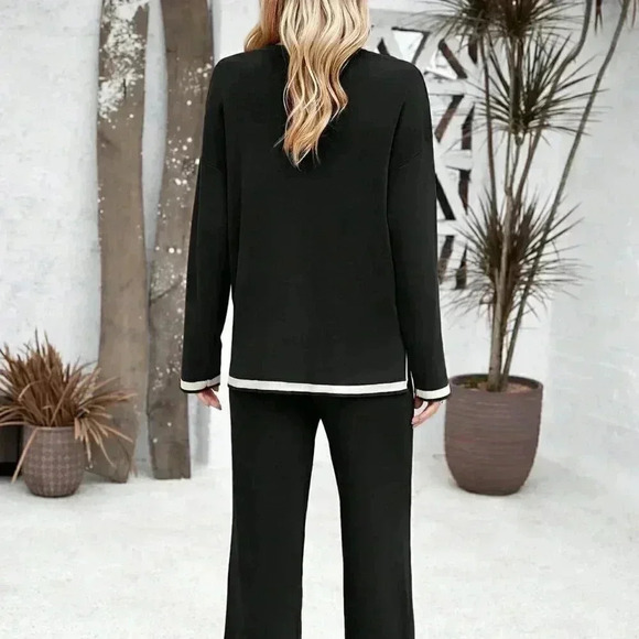 Black Casual Women's Holiday Leisure Color-Blocking Edging Long Sleeve Top - Picture 3 of 7